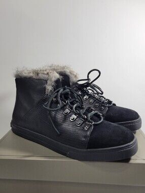 BCBG Black Lizard-Embossed Faux Fur Hiker Sneaker Boots - Size 39